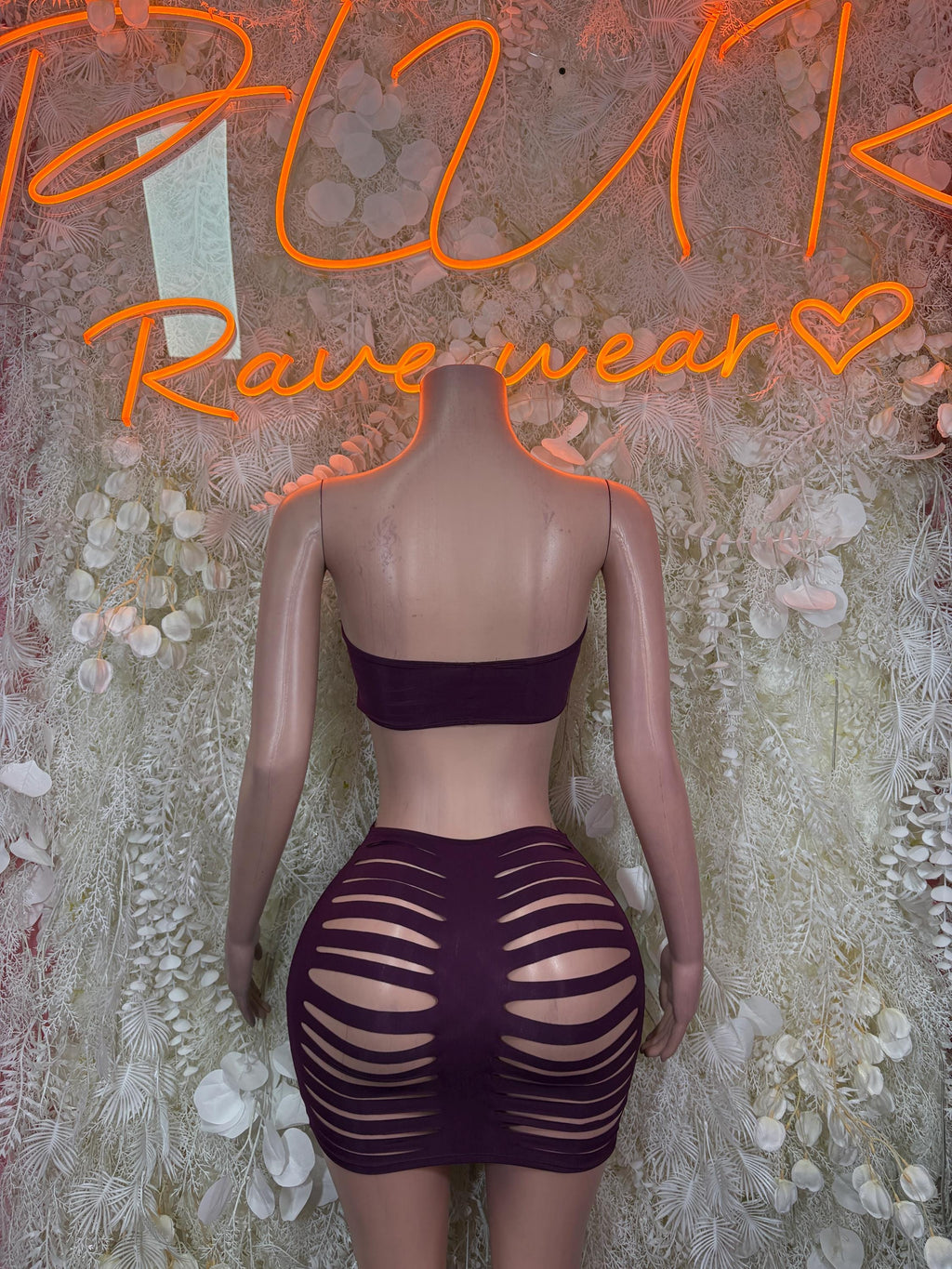 Purple Cutout Rave Set – Strapless Top & Skirt Festival Outfit