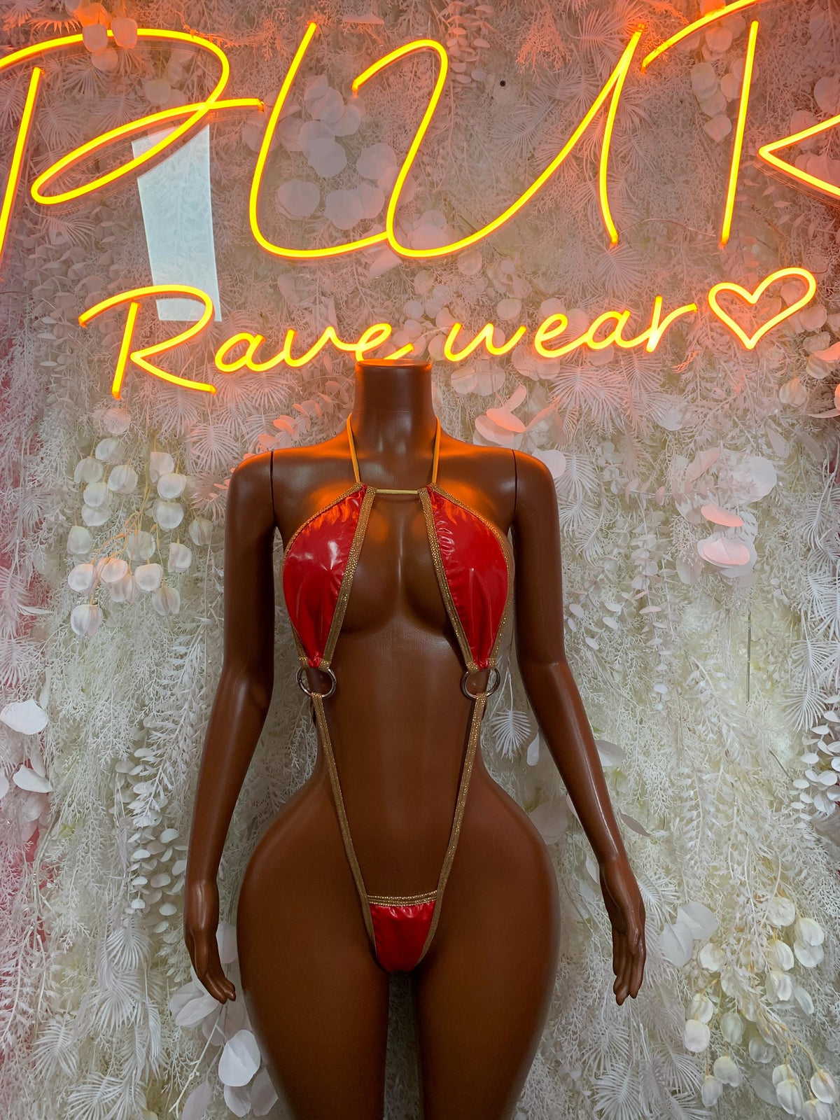 Red Latex Bodysuit - Rave Outfit Exotic Dancewear Clubwear Bottle Girl Bodysuit Costume