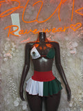 Mexican flag bikini top with ruffled red green white peplum skirt set