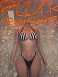 Referee Bikini Bartender Costume: Striped Halter Top, Thong Bottoms