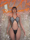 Black and white striped referee lingerie with triangle cups and tie straps