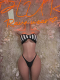 Referee Bikini Costume: Striped Halter Top, Thong Bottoms, Sports Occasion Outfit