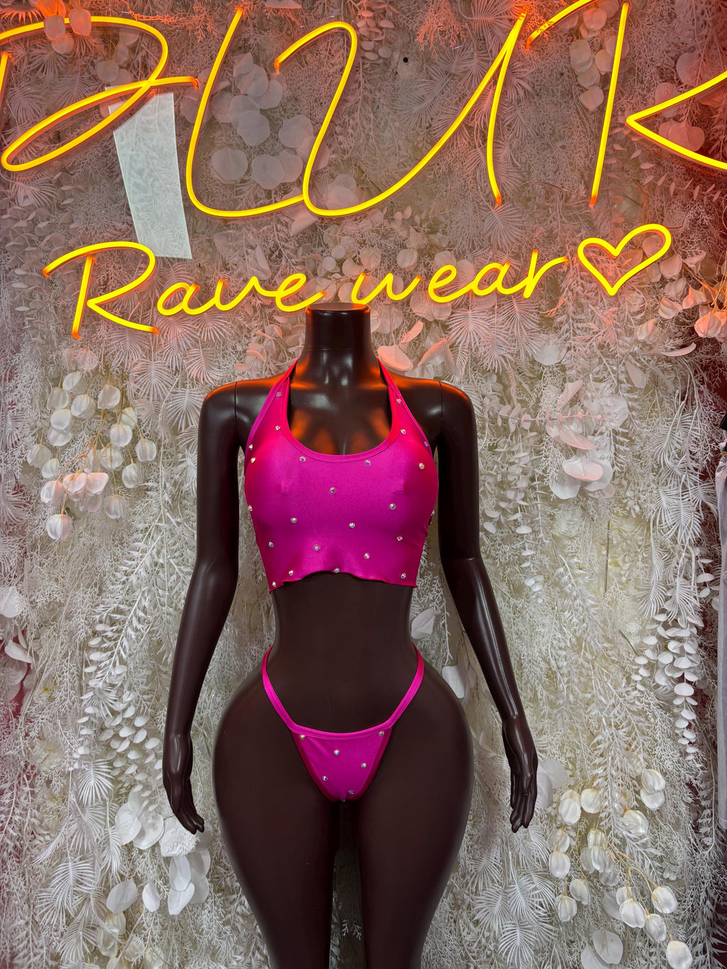Pink Rhinestone Two-Piece Bikini – Rave Festival Dancewear, Clubwear Outfit
