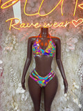 Ravewear Multicolor Two Piece Trippy Festival Outfit, Clubwear, Performance Costume, Party Wear