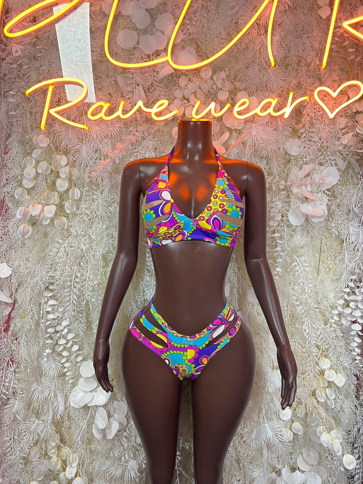 Ravewear Multicolor Two Piece Trippy Festival Outfit, Clubwear, Performance Costume, Party Wear