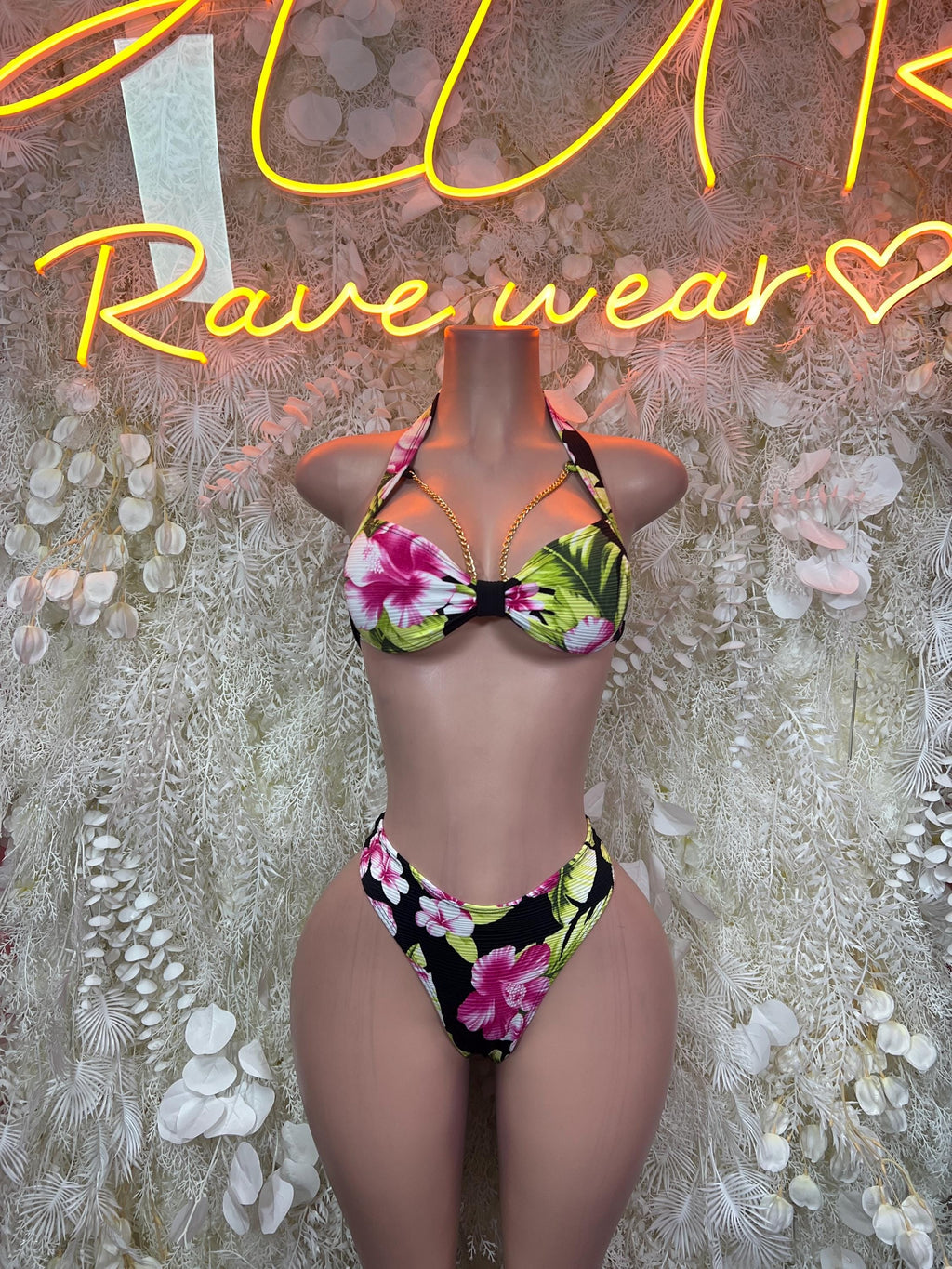 Ravewear Multicolor Two Piece Floral Print Festival Outfit, Clubwear, Performance Costume,  Party Wear