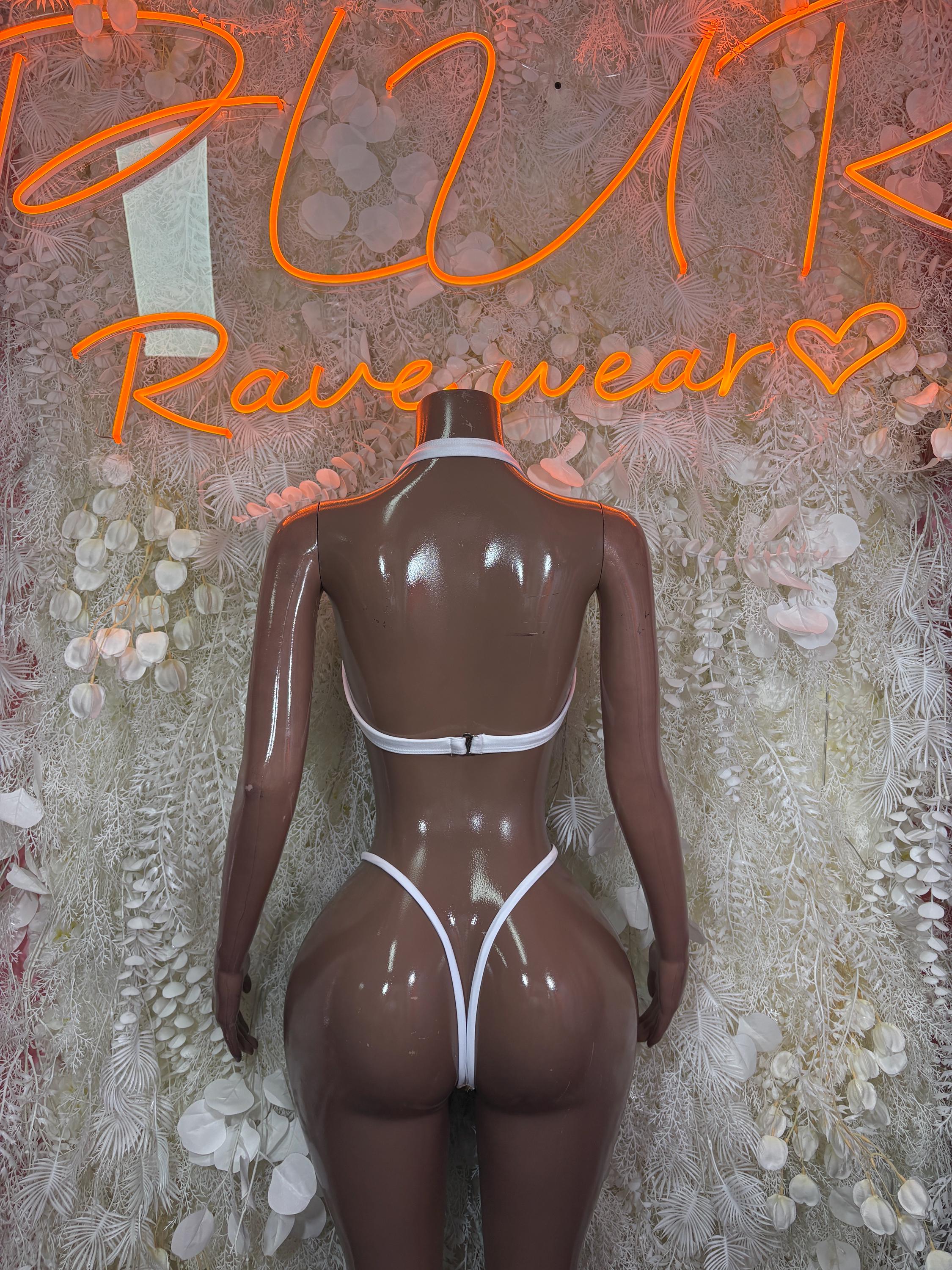 Gold Holographic Crocodile Print Bikini Set: Bandeau Micro Thong Rave Clubwear