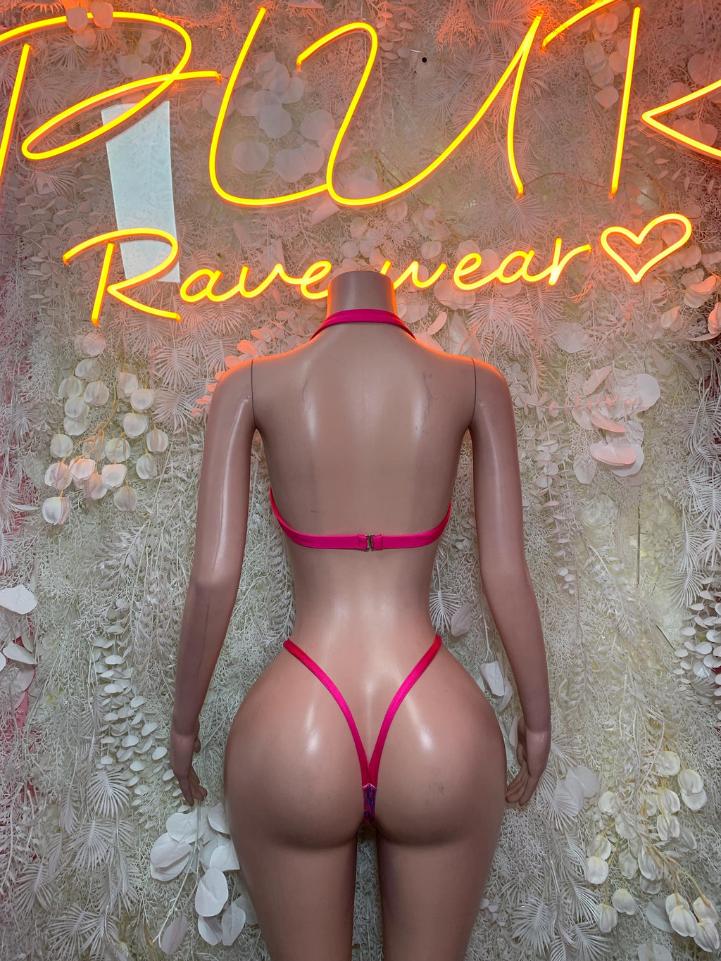 Pink Purple Holographic Abstract Micro Bikini Set Bandeau Top Clear Band Thong Rave Festival Exotic Dance Clubwear