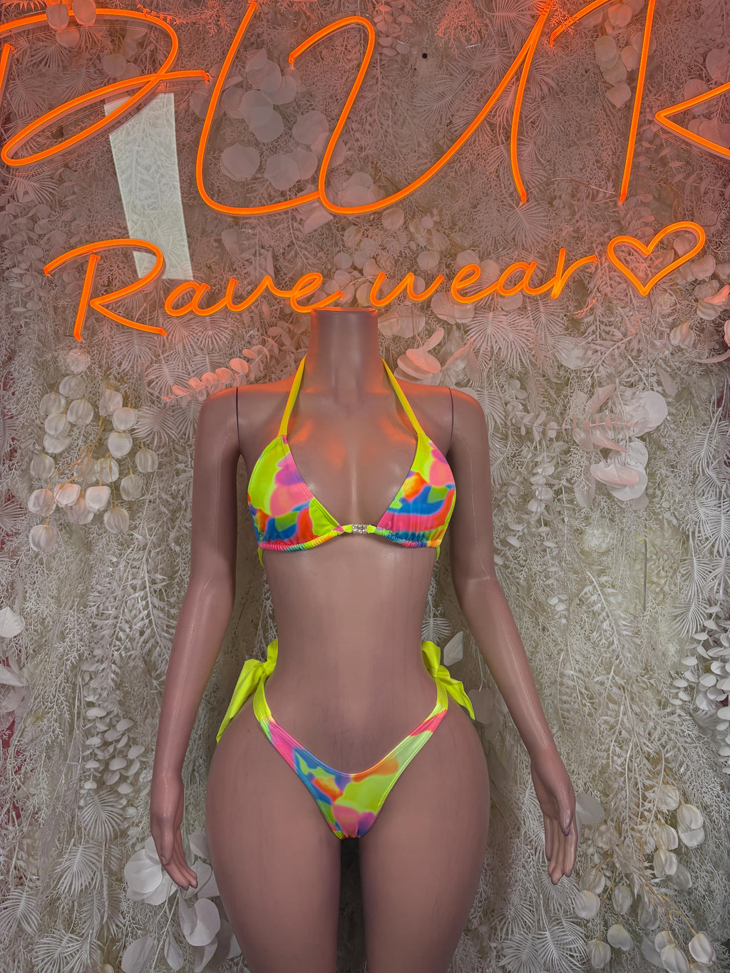 Neon Trippy Matching Bikini Set – Rave Festival Clubwear Exotic Dance Outfit