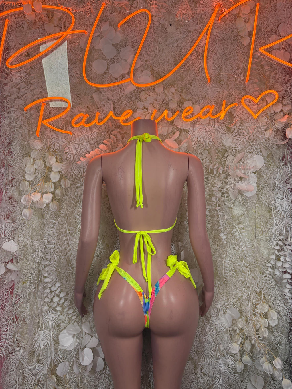 Neon Trippy Matching Bikini Set – Rave Festival Clubwear Exotic Dance Outfit
