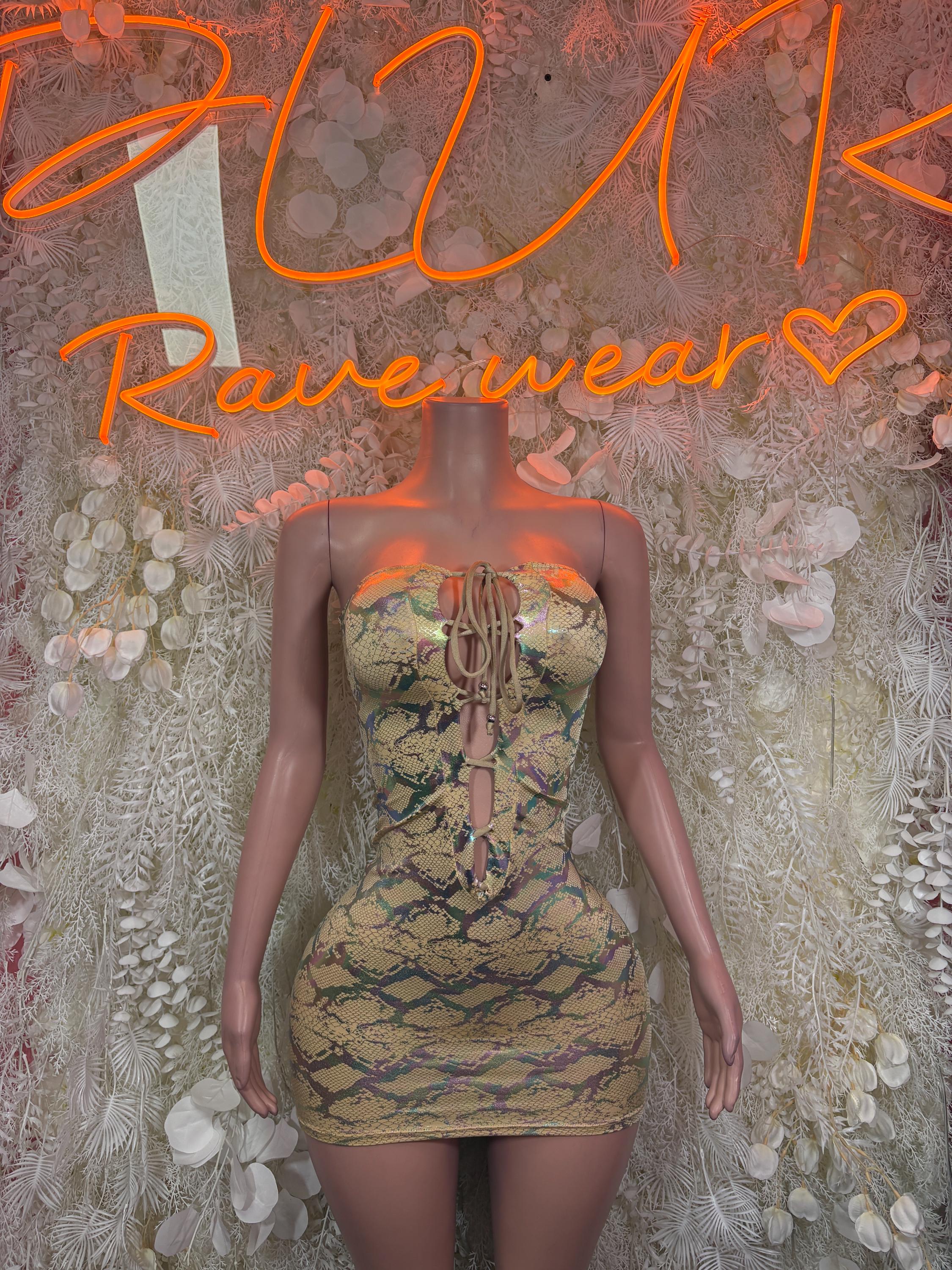 Snake Print Dress One Piece Tan  – Exotic Dancewear & Rave Wear Festival Dress Club Outfit