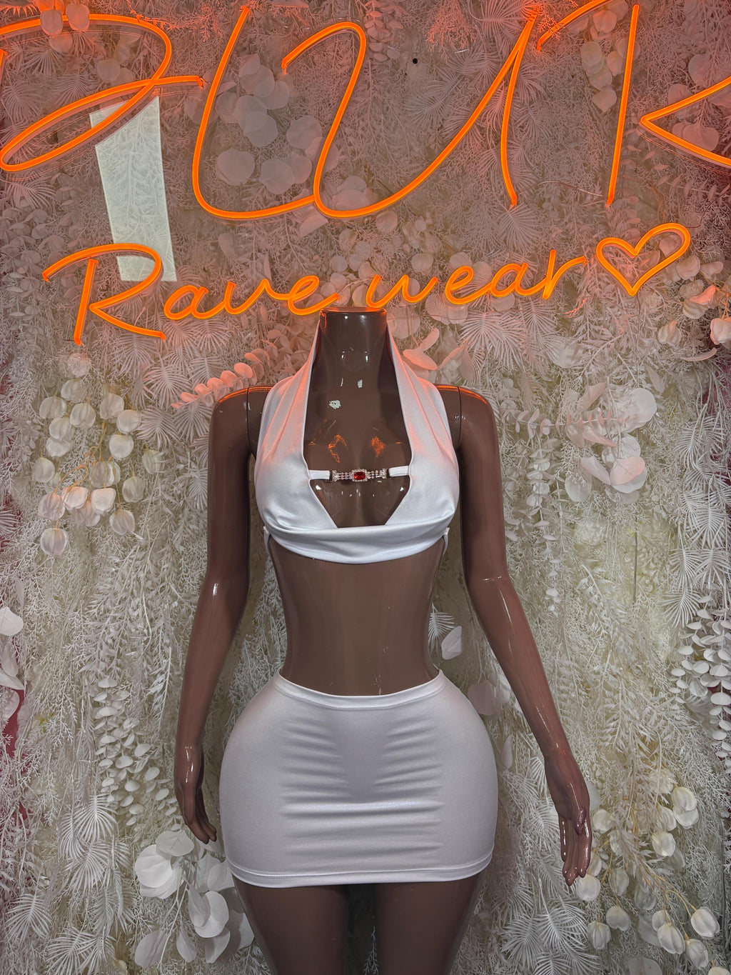 White Halter Top Mini Skirt Set: Festival, Rave, Exotic Dancewear