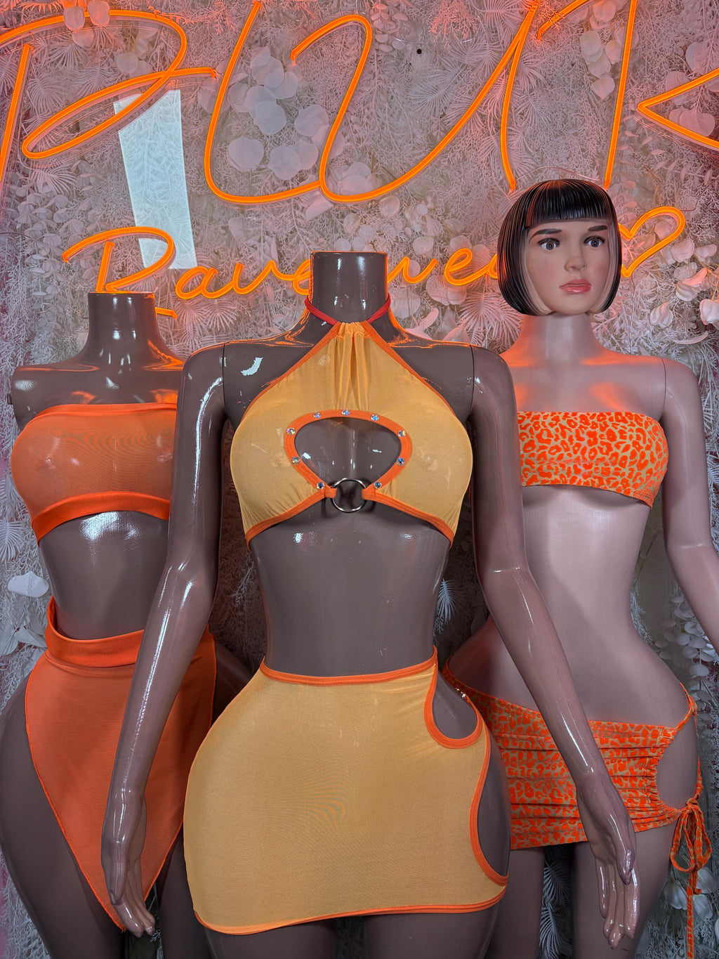 Orange Skirt Cutoff Sexy Two Piece Exotic Dancewear Rave Festival Outfit Womens Clothing