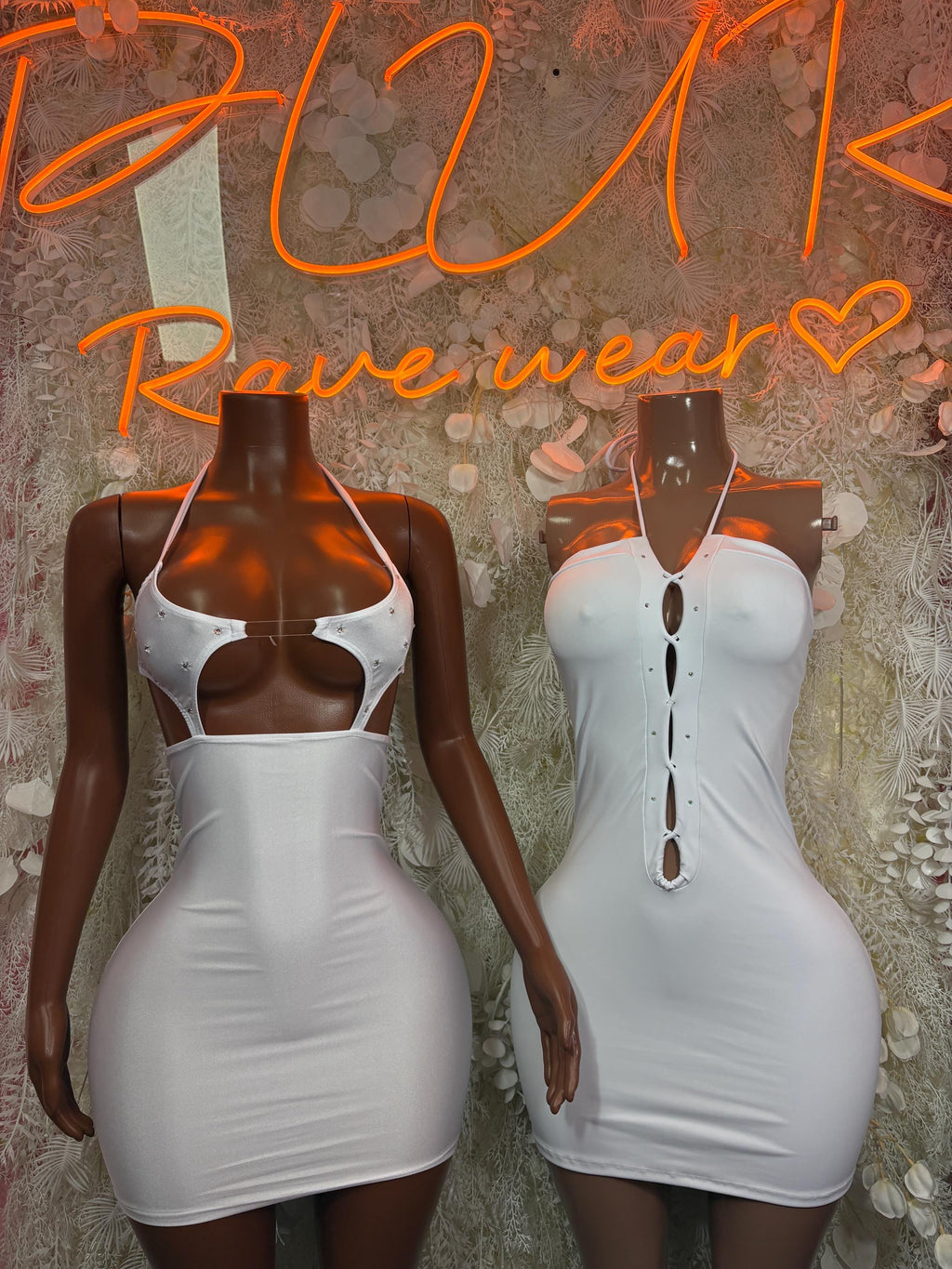 White Halter Cutout Dress: Exotic Dancewear, Club, Festival Costume, Rave Wear