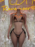 Leopard Print Chain Bikini Set: Halter Micro Thong Ravewear Two Piece