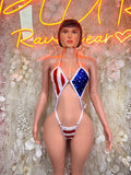 American Flag Labor Day Slingshot Bodysuit – Patriotic Rave Festival Exotic Dancewear Bartender Costume