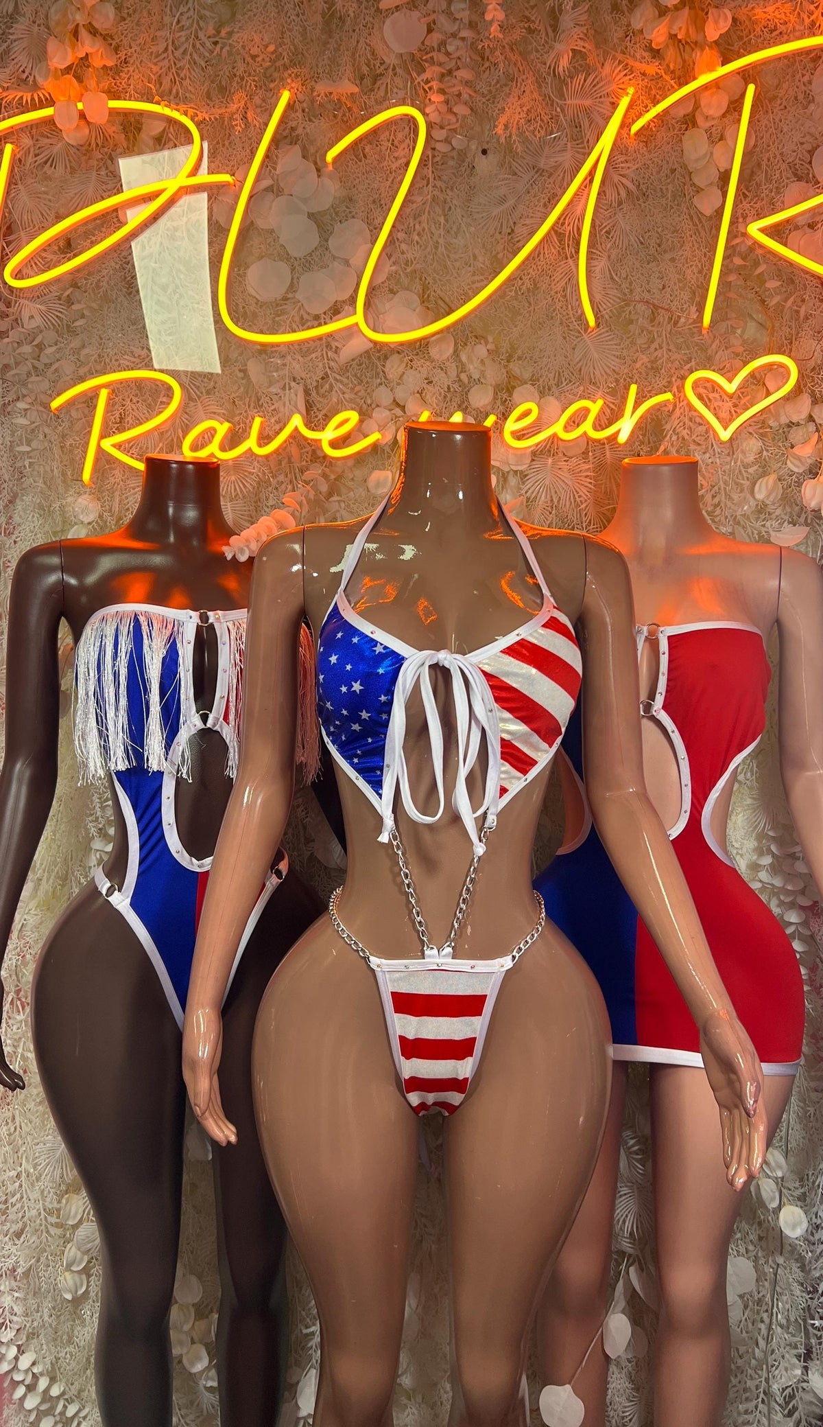 American Flag Labor Day Halter Stars and Stripes Bodysuit – Patriotic Rave Festival Exotic Dancewear - image 3