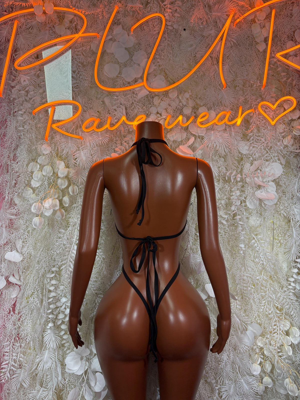 Black Feather Trim Micro Slingshot Bodysuit Sexy Rave Festival Exotic Dancewear - image 2