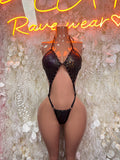 Black Leopard Print Studded Slingshot One Piece Rave Festival Clubwear Exotic Clothing