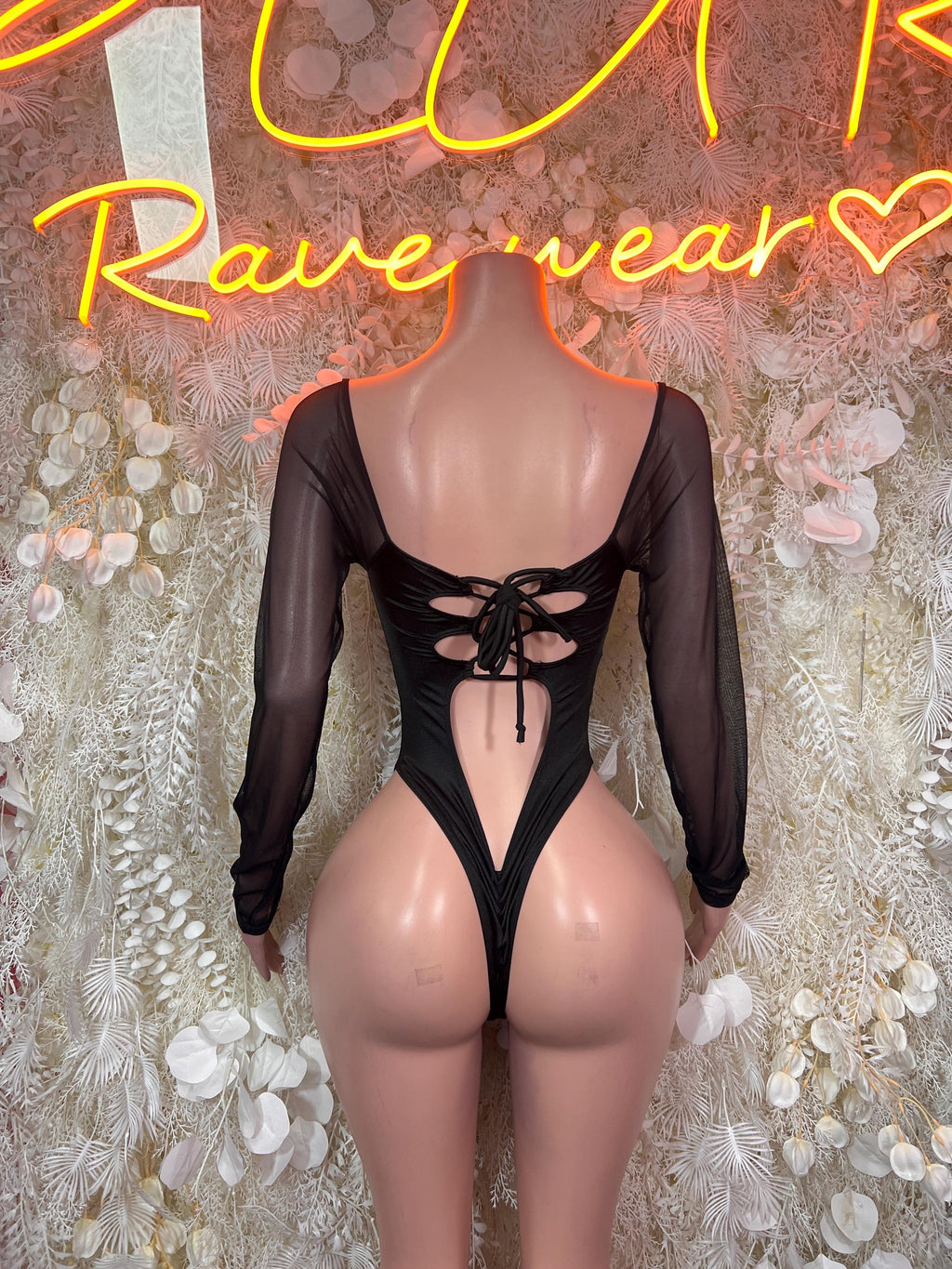 Black Leopard Print Bottlegirl Mesh Sleeve Cutout Romper Rave Festival Outfit Exotic Dancewear Bodysuit - image 2