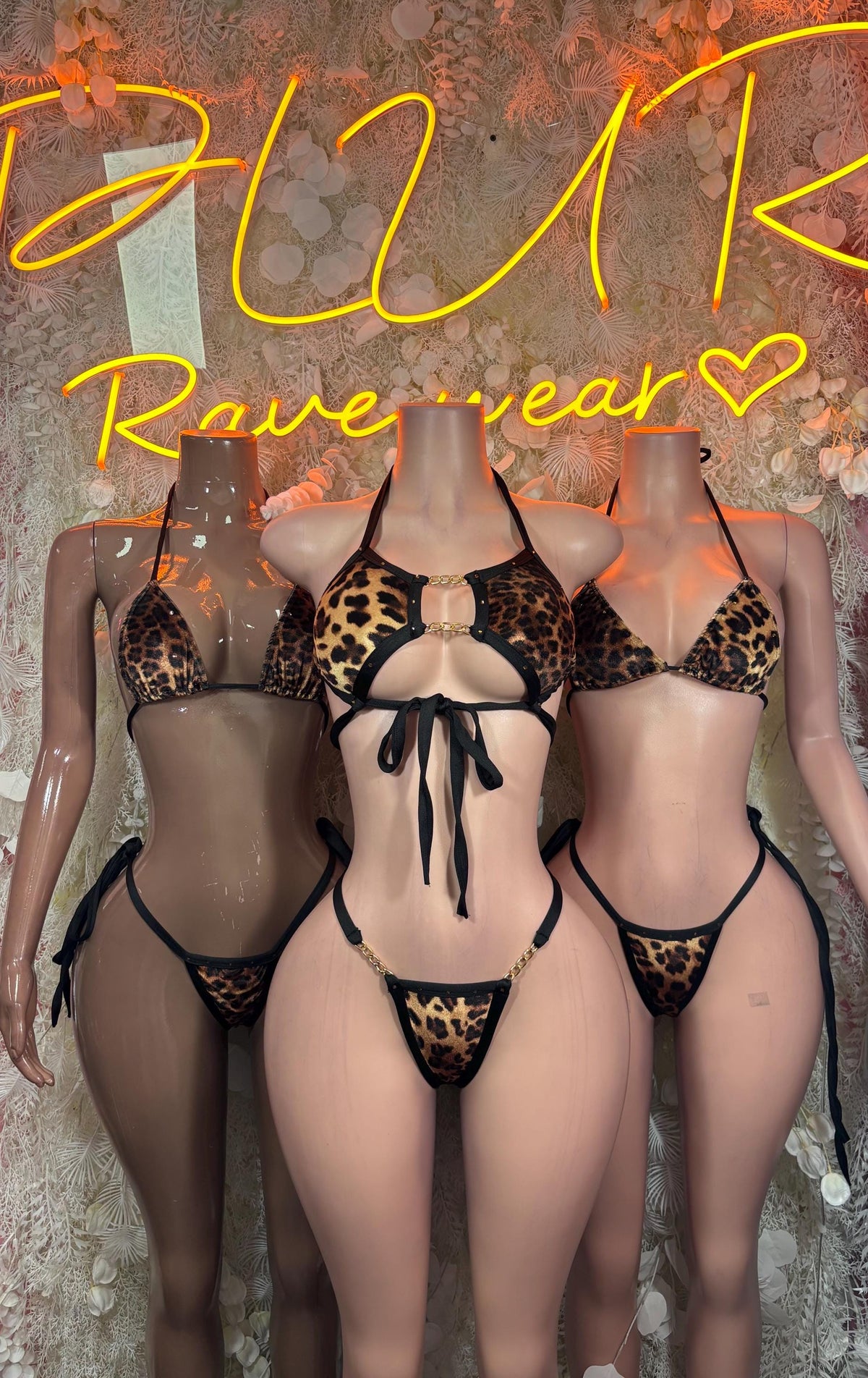 Leopard Print Chain Bikini Set: Halter Micro Thong Ravewear Two Piece - image 2