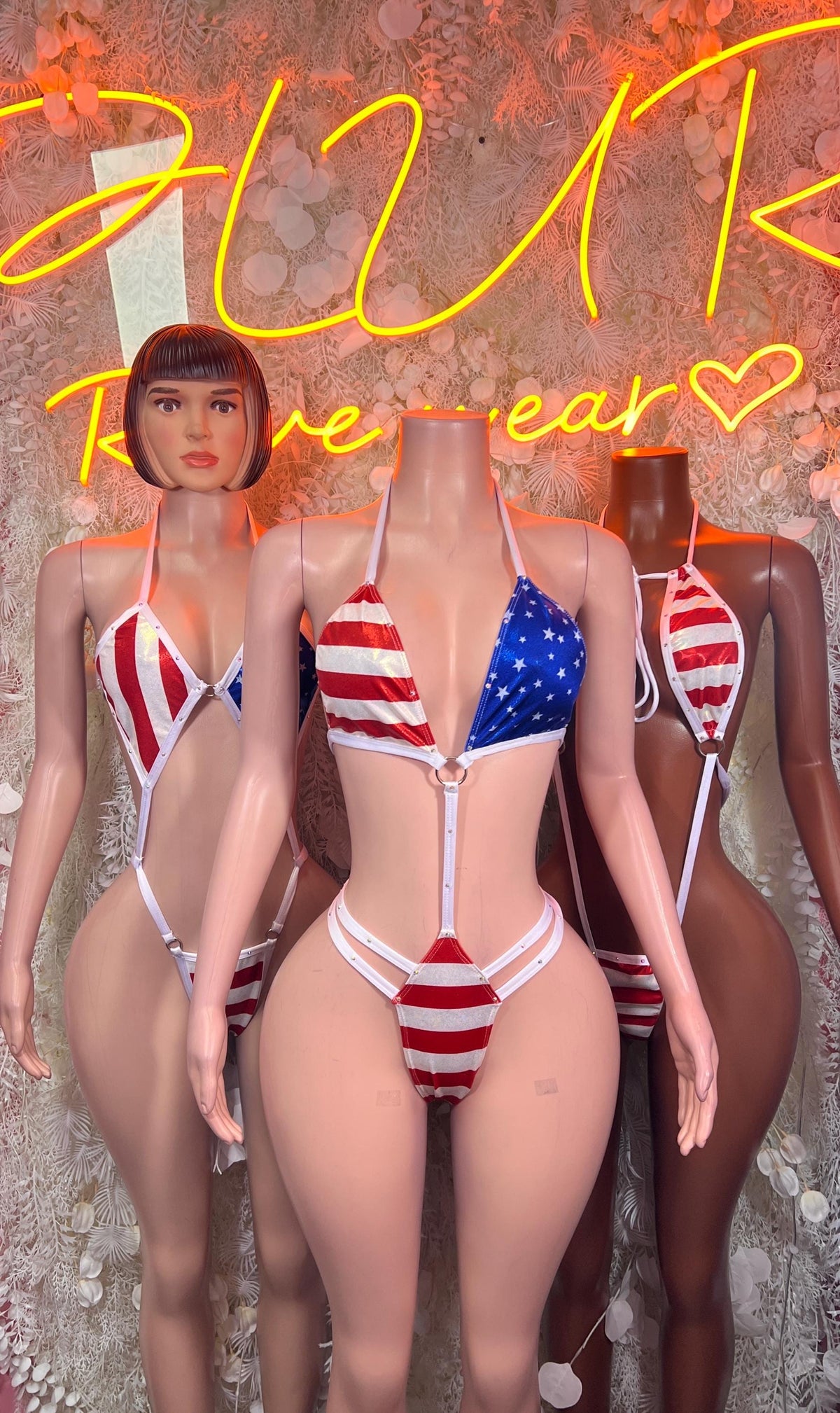American Flag Labor Day Slingshot Bodysuit – Patriotic Rave Festival Exotic Dancewear Bartender Costume - image 3