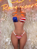 American Flag Labor Day Bikini Striped Thong Set Patriotic Rave Festival Outfit