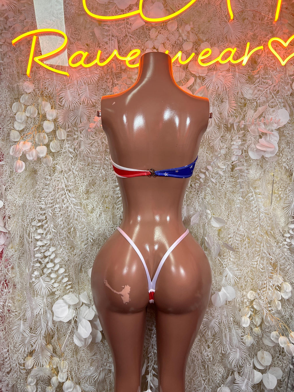 American Flag Labor Day Bikini Striped Thong Set Patriotic Rave Festival Outfit - image 2