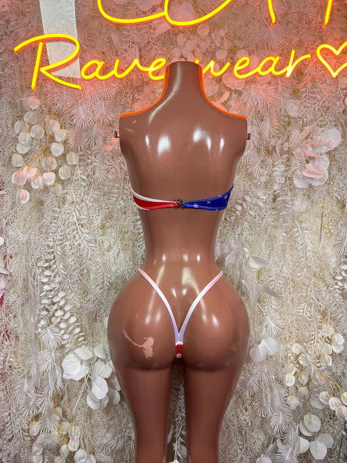 American Flag Labor Day Bikini Striped Thong Set Patriotic Rave Festival Outfit - image 2