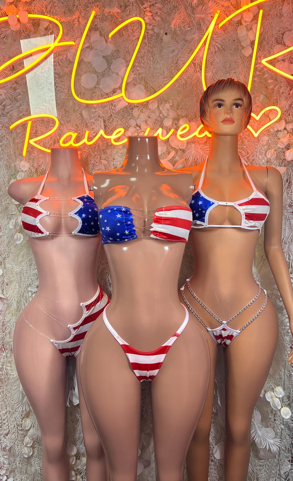 American Flag Labor Day Bikini Striped Thong Set Patriotic Rave Festival Outfit - image 3