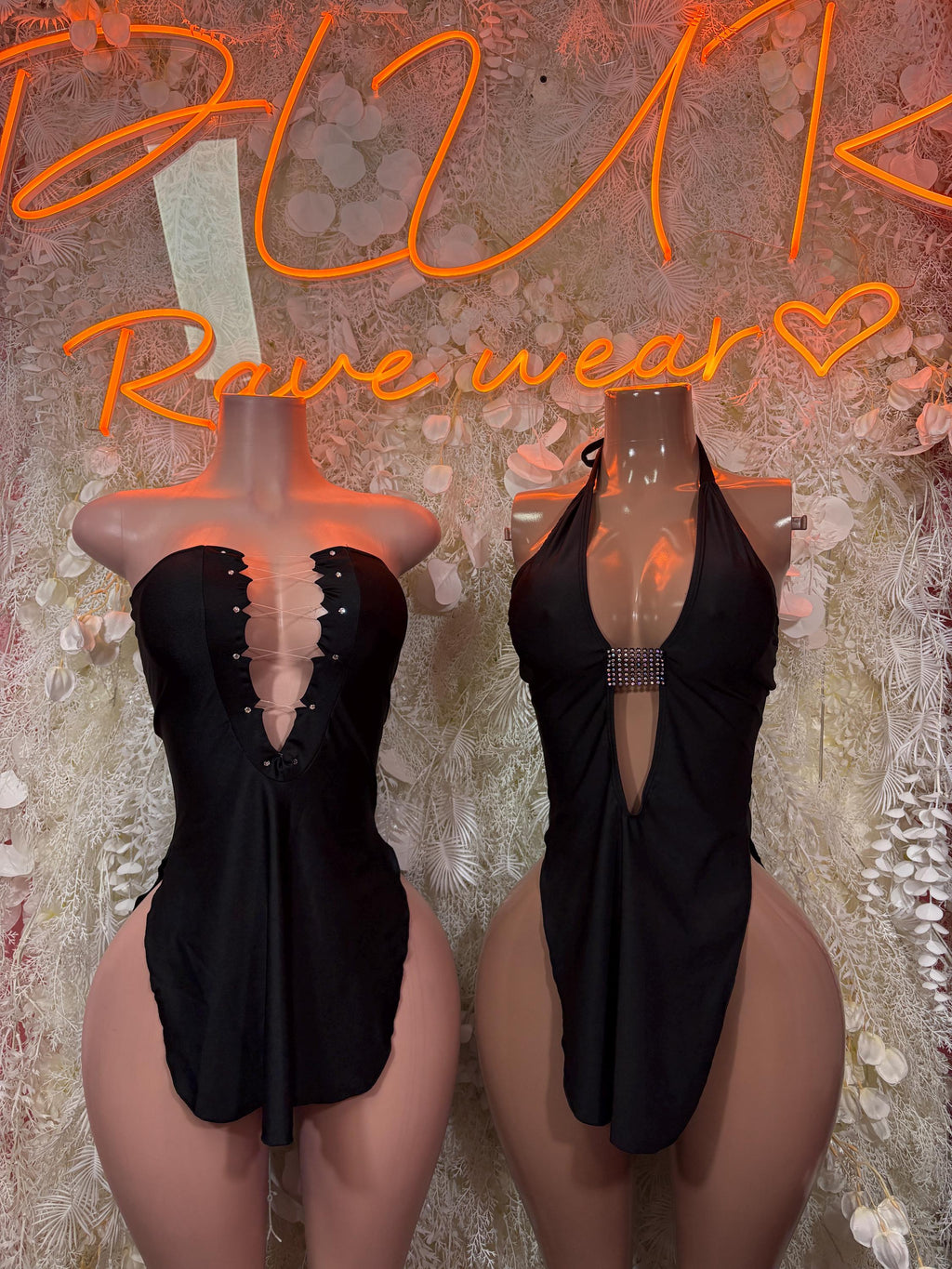 Black Strapless Lace Up Front High Cut Bodysuit Rave Festival Outfit Exotic Dancewear Clubwear Rhinestone Plunge - image 3