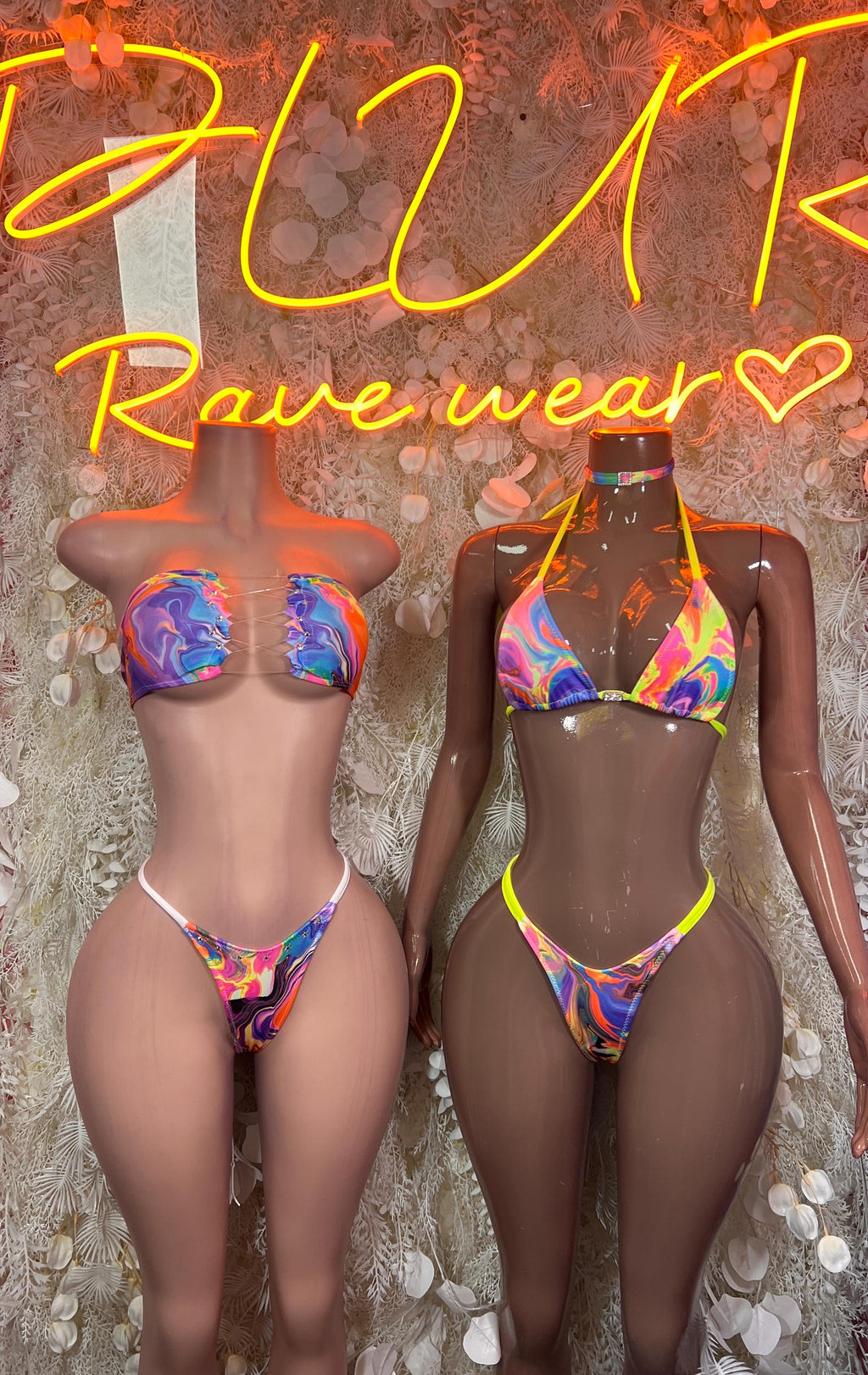 Tie Dye Bikini Set: Clear Lace-Up Top, Thong Bottom (Rave Outfit) - image 3