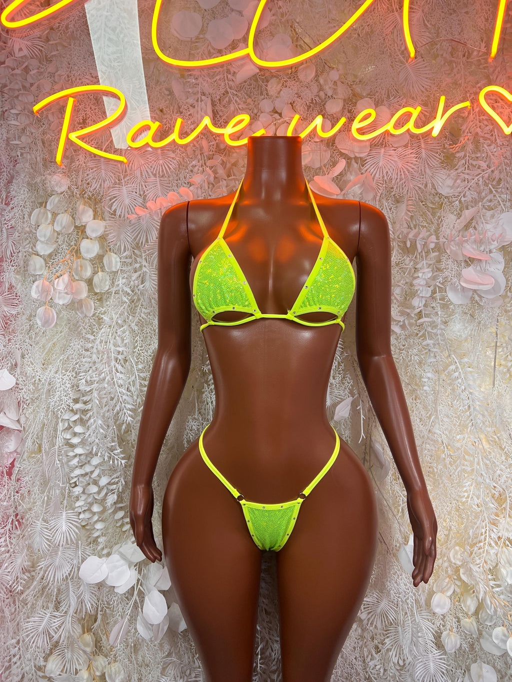 Neon Lime Green Bikini Micro Thong Set Rave Festival Exotic Dancewear Beach Bikini