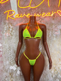 Neon Lime Green Bikini Micro Thong Set Rave Festival Exotic Dancewear Beach Bikini