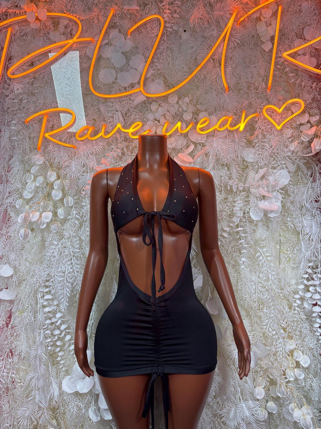 Black Lace Up Cutout Mini Dress Ruched Bodycon Rave Festival Outfit Exotic Dancewear Clubwear One Piece