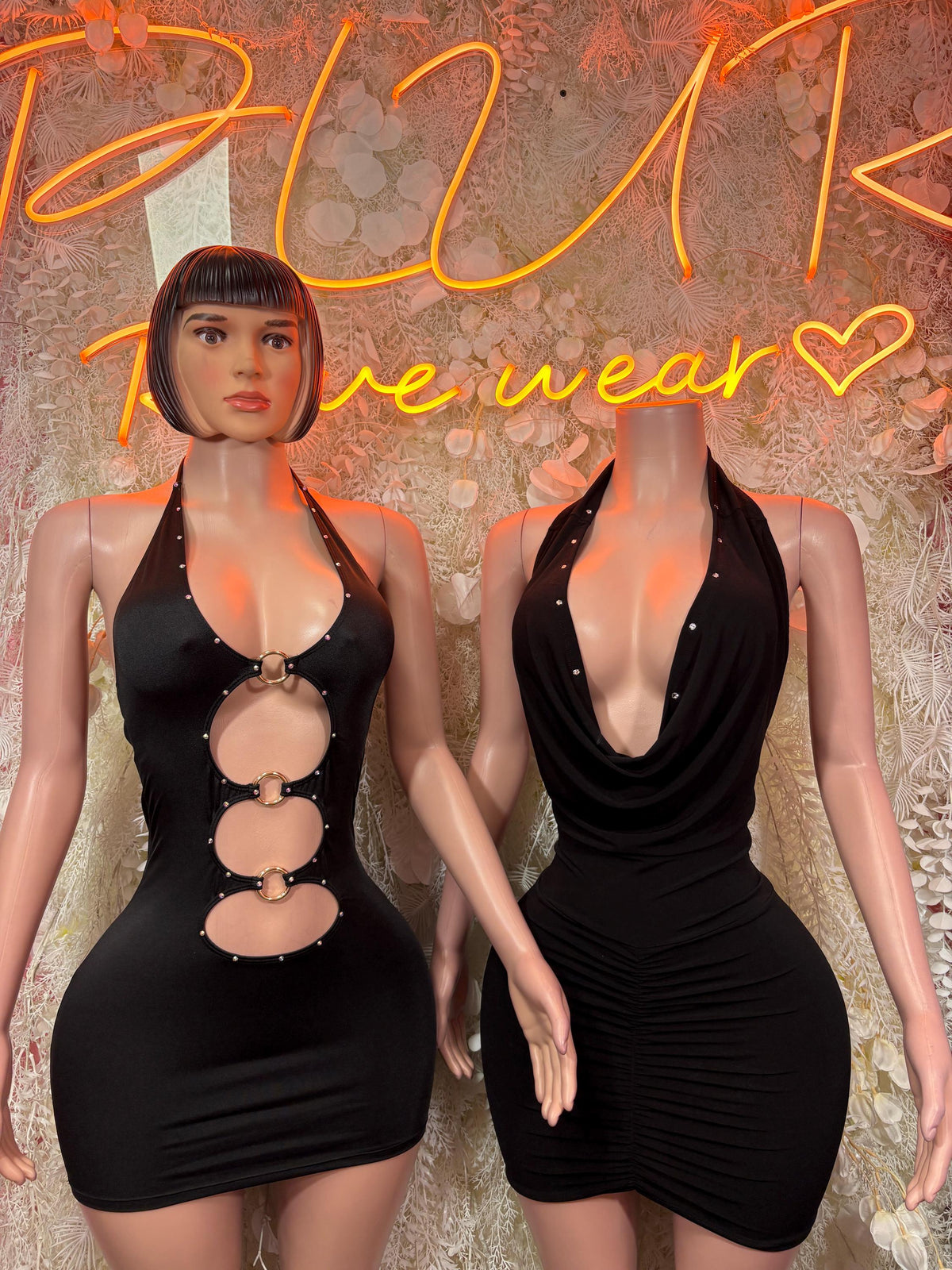Black Halter O Ring Cutout Mini Dress Bodycon Rave Festival Outfit Exotic Dancewear Clubwear One Piece - image 3