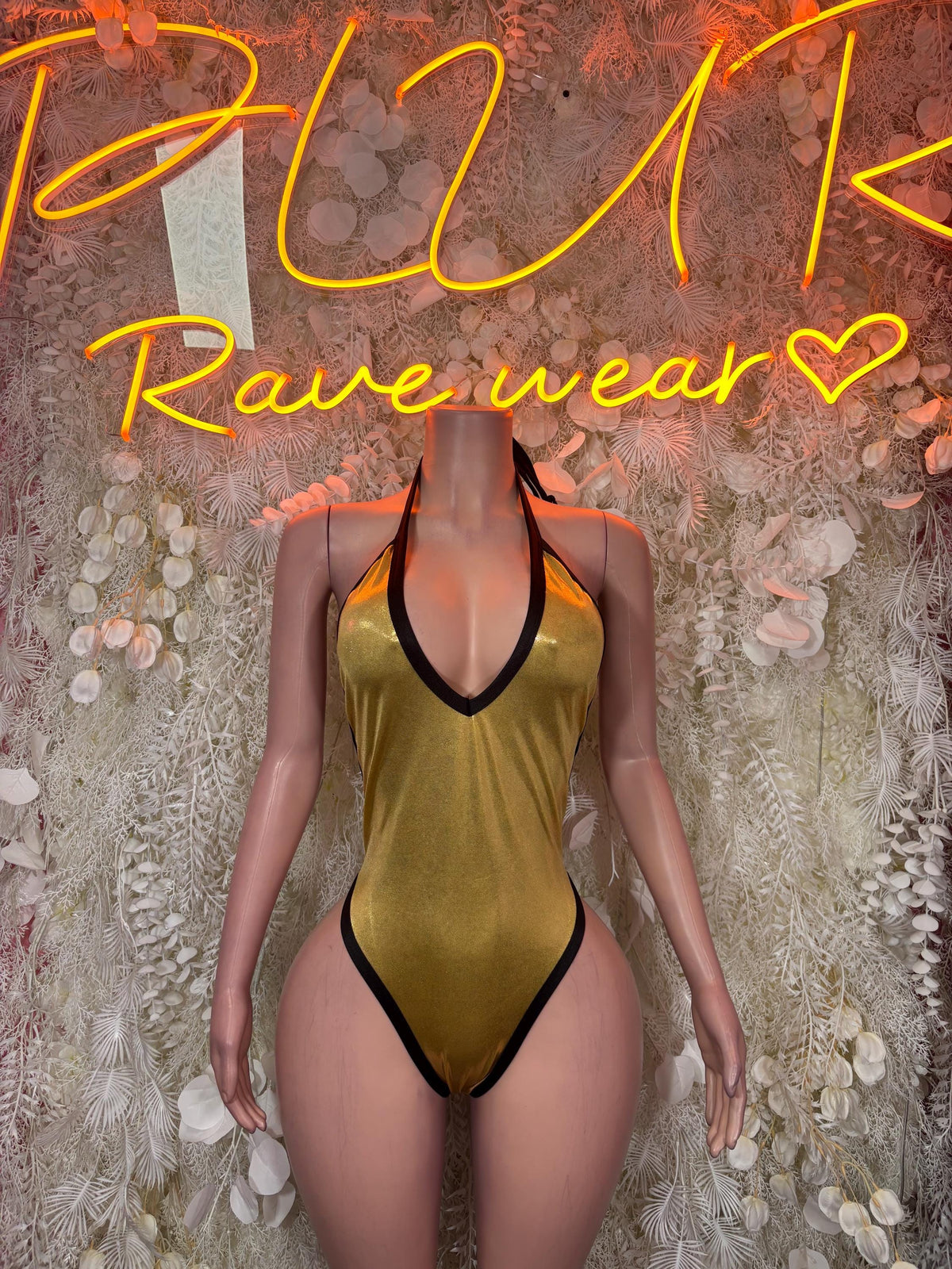 Bottlegirl Gold Metallic  Bodysuit High Cut One Piece Rave Festival Outfit Sexy Clubwear Exotic Dancewear