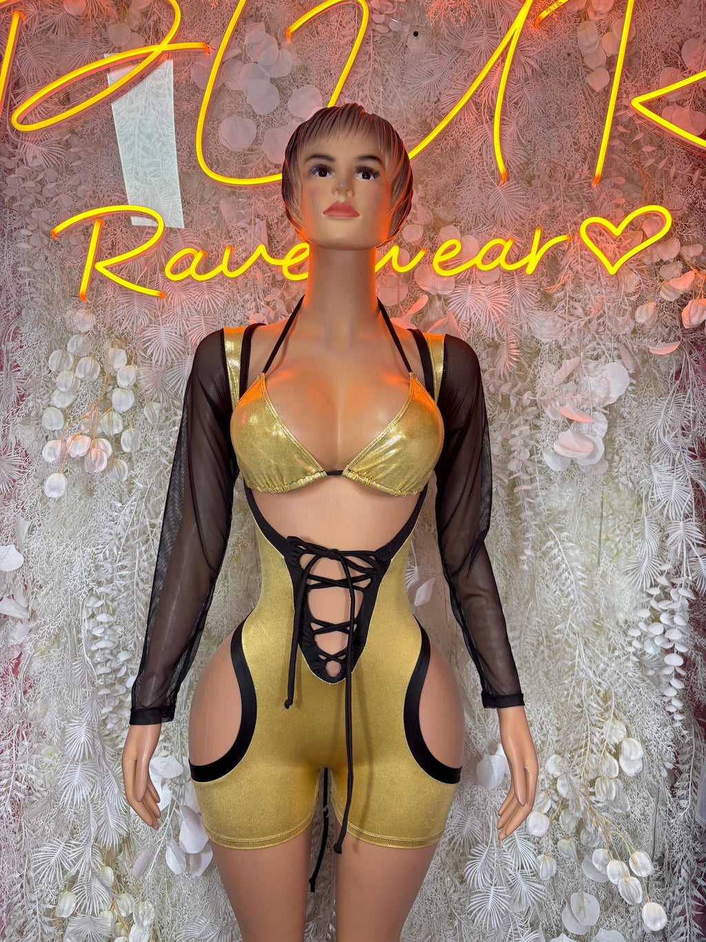 Bottlegirl Gold Metallic  Bodysuit One Piece Rave Festival Outfit Sexy Clubwear Exotic Dancewear