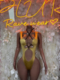 Bottlegirl Gold Metallic  Bodysuit One Piece Rave Festival Outfit Sexy Clubwear Exotic Dancewear