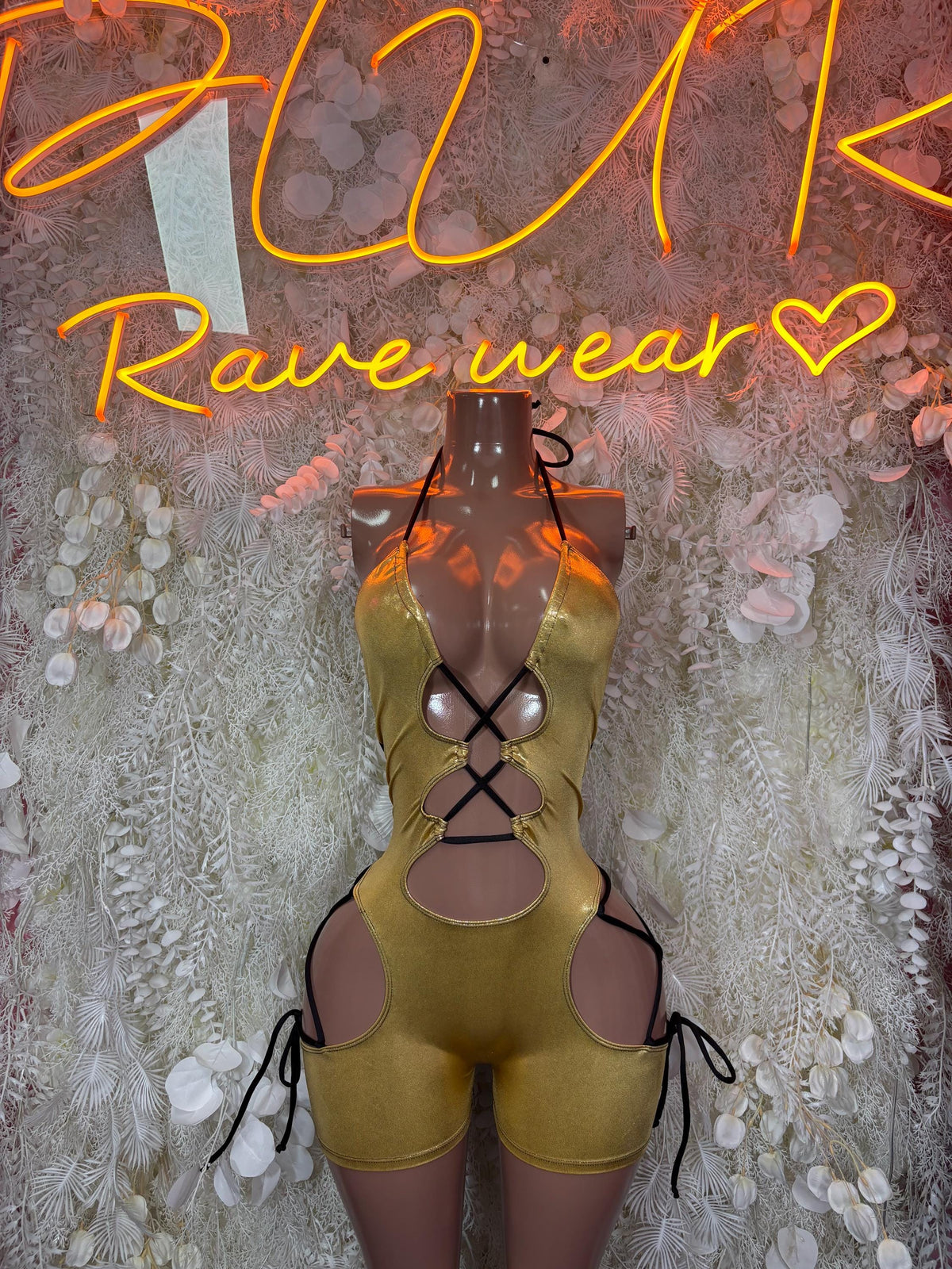 Bottlegirl Gold Metallic  Bodysuit One Piece Rave Festival Outfit Sexy Clubwear Exotic Dancewear