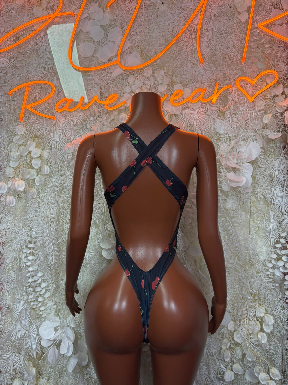 Exotic Dancewear navy cutout strappy bodysuit with crisscross back straps