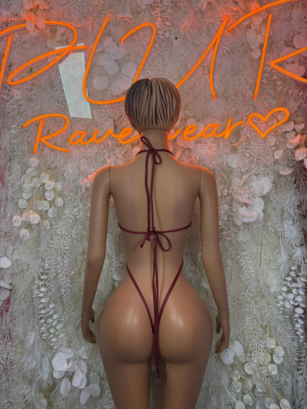 Rose micro bikini with lace backless design and tie-string straps