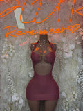 Mauve cutout mini dress with halter neckline and circular front ring detail