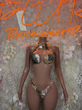 Camo micro bikini set with halter triangle top and matching thong-style bottoms
