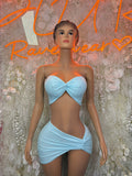 Light blue cutout bandeau mini skirt set with twisted front detail