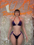 Deep purple triangle bikini set with tie-side bottoms and halter triangle top